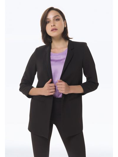 Classic Solid Blazer With Faux Pockets -Sale