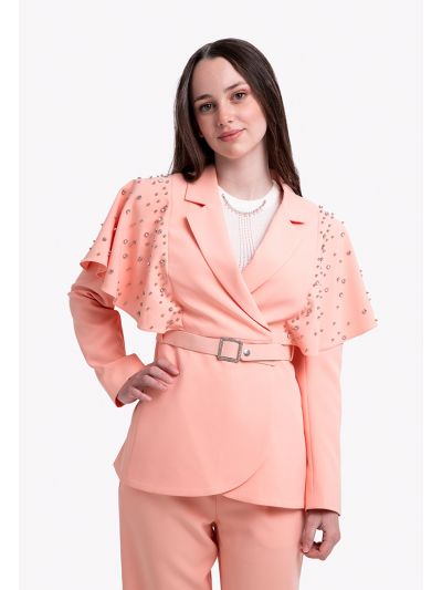 Crystal Embellished Belted Blazer