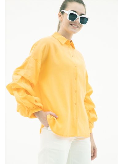Ruched Sleeve Solid Shirt -Sale