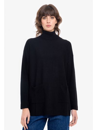 Solid High Neck Knitted Sweater -Sale