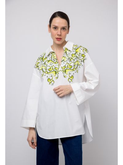 Printed Long Sleeves High-Low Shirt