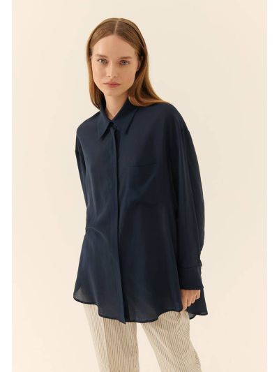 Roman Solid Tunic Shirt Navy Blue