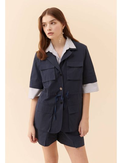 Roman Adjustable Waist Cotton Jacket Navy Blue