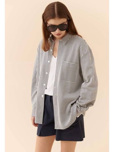 Roman Striped Pattern Shirt With Pocket Multi Color