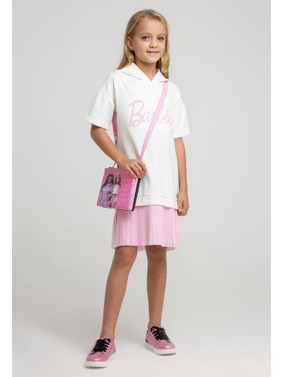 Barbie Print Drawstring Hooded Pleated Hem Midi Dress