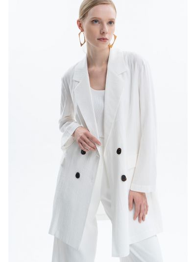 Textured Double Breasted Solid Blazer -Sale