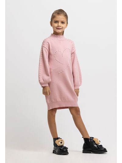 Faux Pearls Knitted Puffy Sleeves Short Winter Dress -Sale