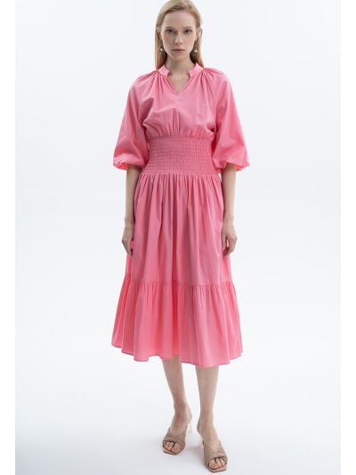Solid Dress With Smocked Waist -Sale