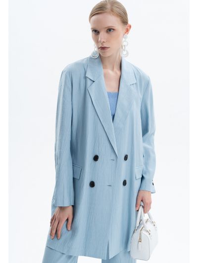 Textured Double Breasted Solid Blazer -Sale