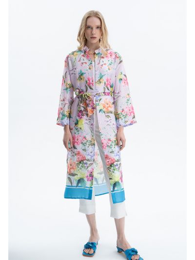 Floral Printed Outer Jacket with Belt -Sale