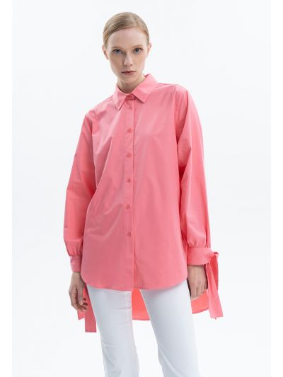 Solid Shirt With Self Tie Cuff -Sale