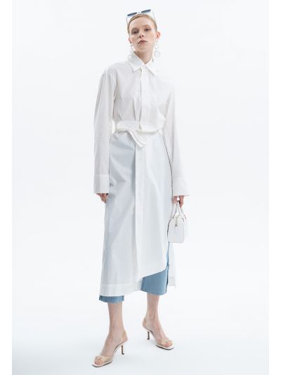One Sided Slit Solid Poplin Dress -Sale