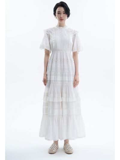 Pin Tuck Solid Laced Dress -Sale