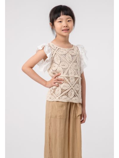 Sleeveless Crochet Floral Knit Pattern Blouse   -Sale