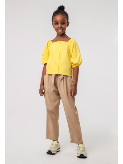 Solid Ruffle Belted Paper Bag Trouser -Sale