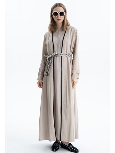 Open Front Kimono With Embroidered Belt -Sale