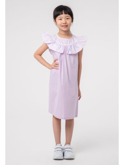 Stripes Ruffle Overlay Girls Dress -Sale
