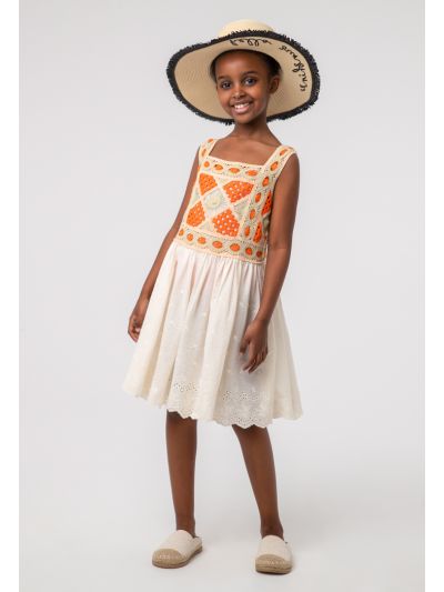 Crochet Contrasting Geometric Eyelet Dress -Sale