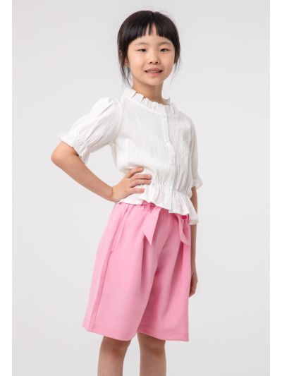 Frill Textured Button Up Crop Top Blouse -Sale