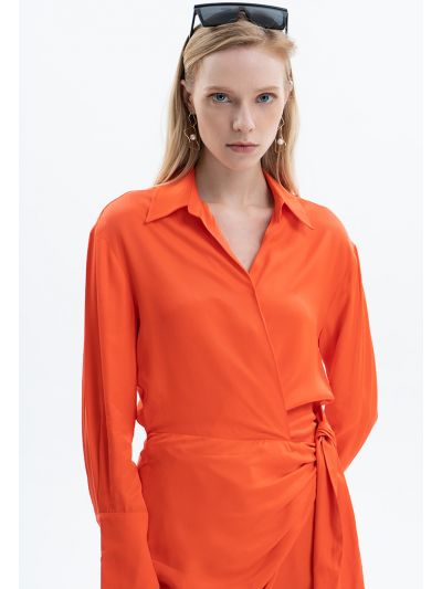 Sleeved Solid Overlapped Blouse -Sale