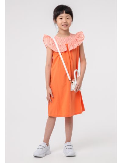 Stripes Ruffle Overlay Girls Dress -Sale