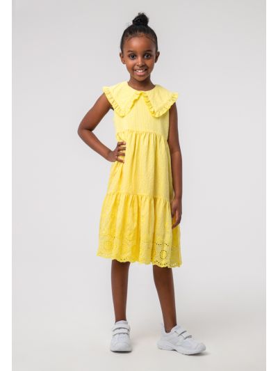 Embroider Stripe Ruffle Tiered Sleeveless Dress -Sale