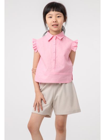 Solid Ruffle Trim Poplin Blouse -Sale