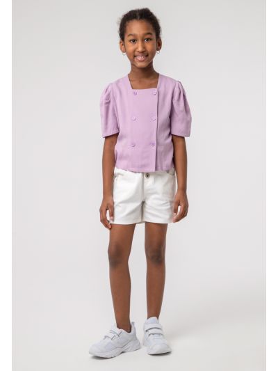 Solid Denim Paper Bag Shorts -Sale