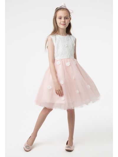 Tulle Floral Embroidered Lace Sleeveless Dress -Sale