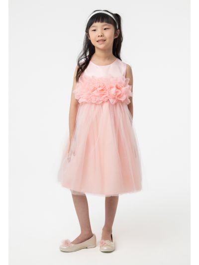 Solid Self Tie Flower Belt Glittery Party Dress -Sale