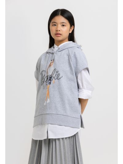 Barbie Short Sleeves Ribbed Details Hoodie