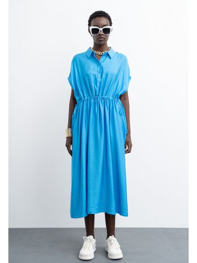 Continous Sleeve Dress With Waist Drawstring -Sale