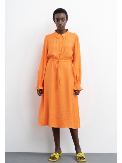 Solid Dress With Waist Drawstring -Sale