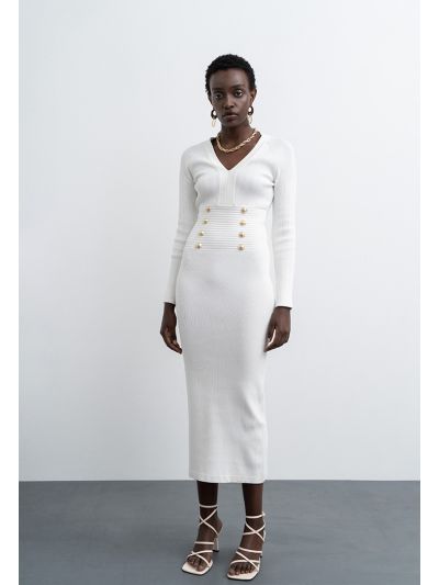 Button Detail Knitted Dress -Sale