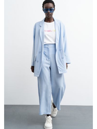 Solid Linen Pants With Rectangular Patch Pockets -Sale
