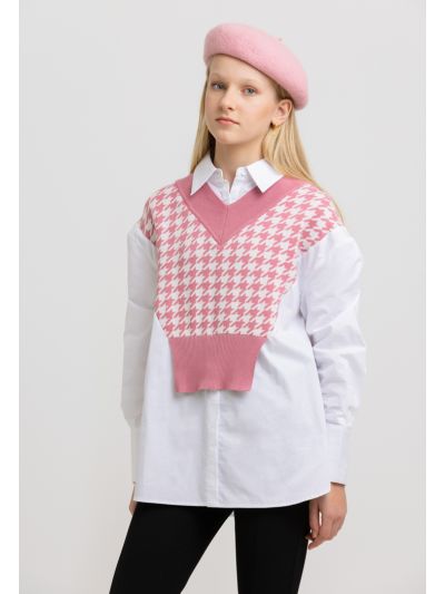 Houndstooth Details Long Sleeves Collared Shirt