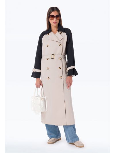 Back Flap Long Contrast Coat -Sale
