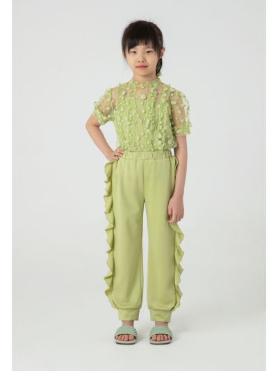 Plain High Rise Side Ruffle Cuff Neoprene Pants