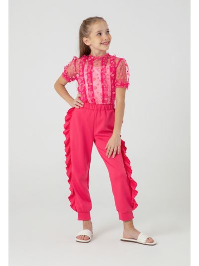 Plain High Rise Side Ruffle Cuff Neoprene Pants