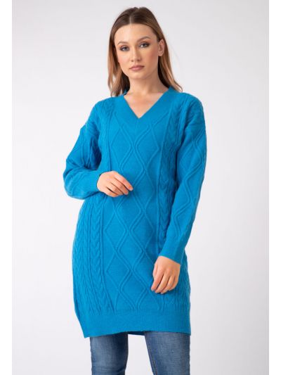 Textured Knitted Long Sweater (Free Size)
