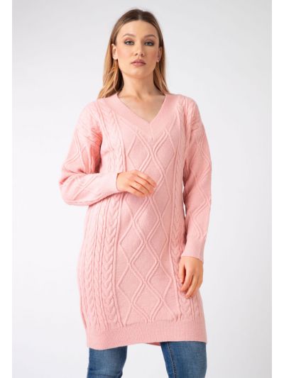 Textured Knitted Long Sweater (Free Size)