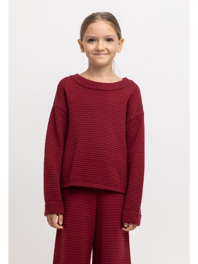 Textured Solid Knitted Folded Long Sleeves Top -Sale