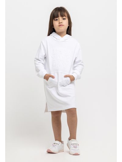 Embossed Letters Front Pocket Hooded Midi Sweat Dress -Sale