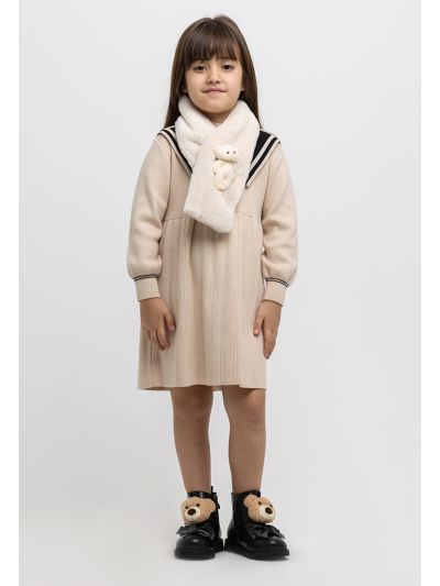 Ribbed Knit Collar Long Sleeves Midi A Line Dress -Sale