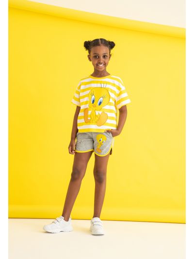 Tweety Birds Rubber Prints Drawstring Running Shorts -Sale