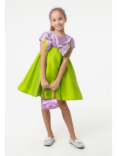 Large Bow Embellished Contrasting Flare Dress -Sale