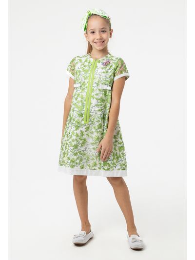 Zip Up Contrasting Mesh Embroidered Dress -Sale