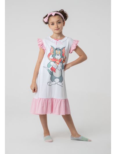 Tom & Jerry Frill Lace Trim Neck Dress And Shorts Set -Sale