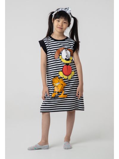 Garfield Printed Stripes Sleeveless A-Line  Dress And Shorts -Sale