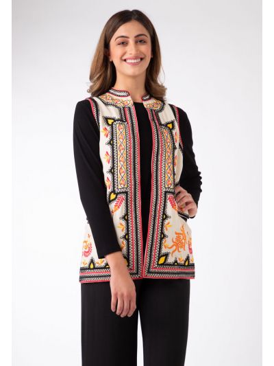 Cord Embroidered Sleeveless Outerwear